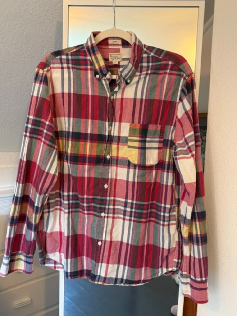 J. Crew Indian Madras Button Down, Slim Fit, Large